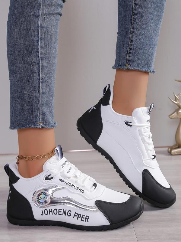 Women's Fashion Colorblock Letters Print Lace Up Front Sneakers, Casual Comfortable Breathable Sports Running Shoes, Female All-match Round Toe Shoes for Daily Wear