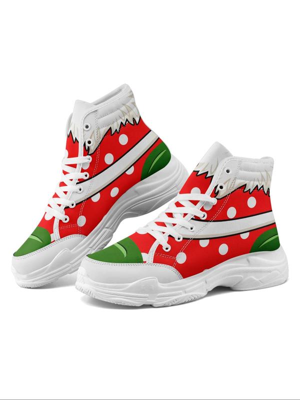 Women's Christmas Themed High Top Sneakers, Casual Comfortable Lightweight Sports Shoes for Daily Wear, Female All-match Round Toe Shoes for Daily Wear Canvas Sneakers Fall Shoes