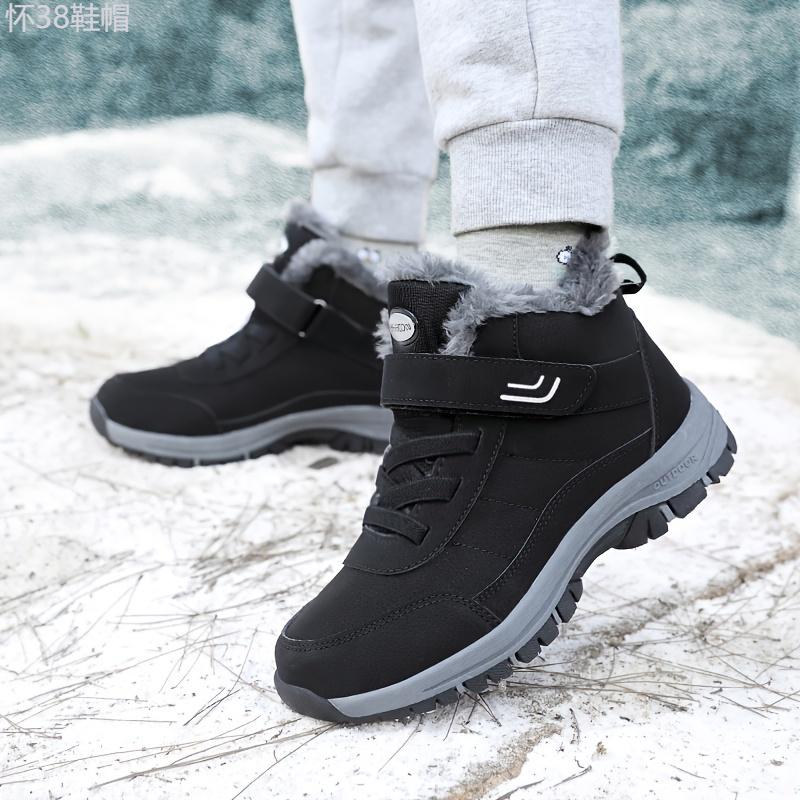 Men's Snow Boots Thermal Winter Shoes Lace-up Boots With Hook And Loop Fastener, Casual Hiking Walking Shoes Footwear Boy