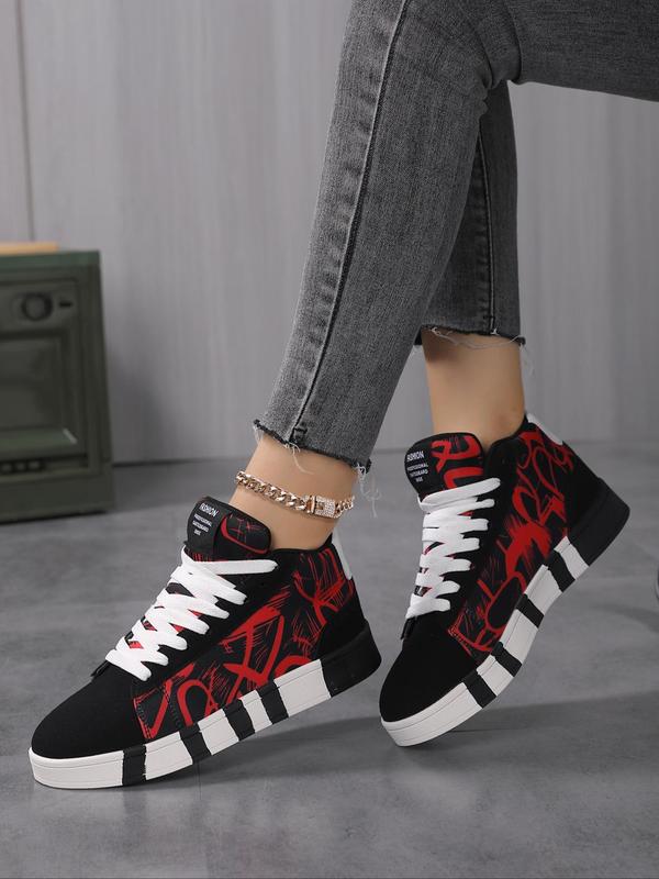 Women's Summer Casual Colorblock Letter High Top Skate Shoes, Lace up Round Toe Skate Shoes, Back To School Commuter Shoes for Work Back To School