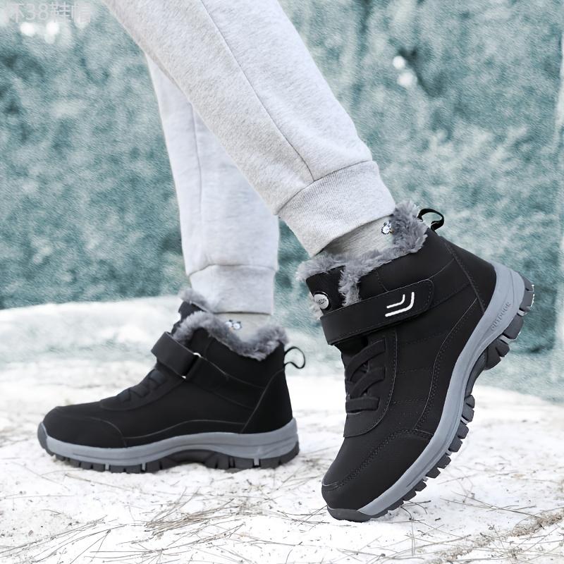 Men's Snow Boots Thermal Winter Shoes Lace-up Boots With Hook And Loop Fastener, Casual Hiking Walking Shoes Footwear Boy