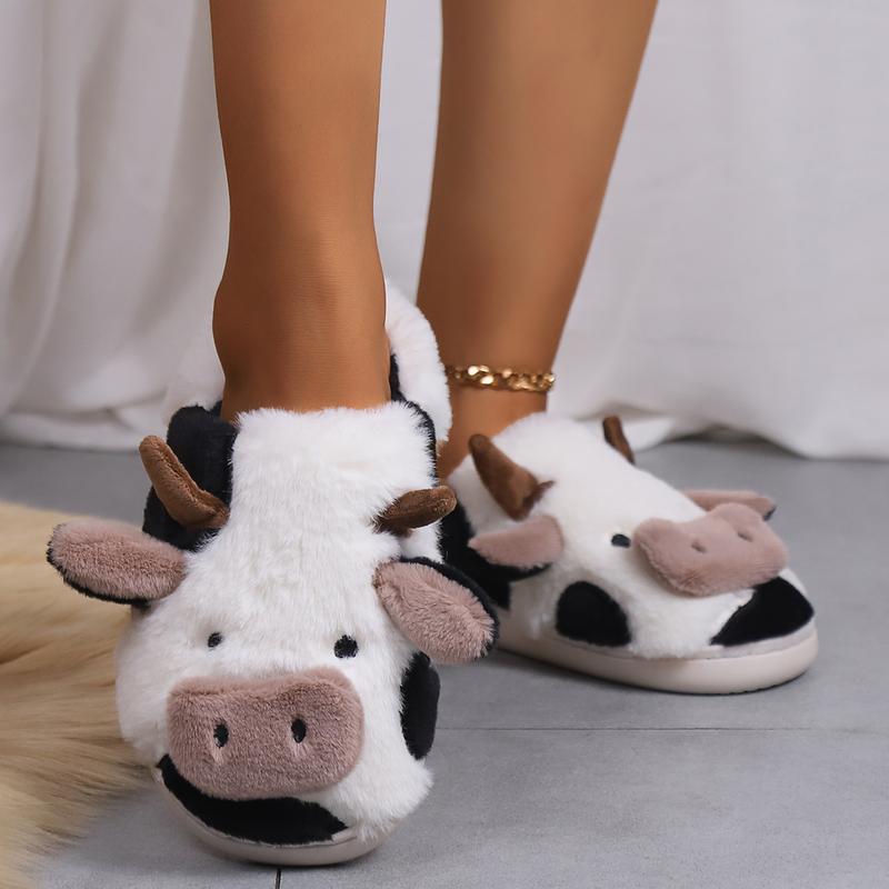 Cotton Cartoon Cow Slippers for Indoor Use - Warm and Cozy Autumn Winter Footwear