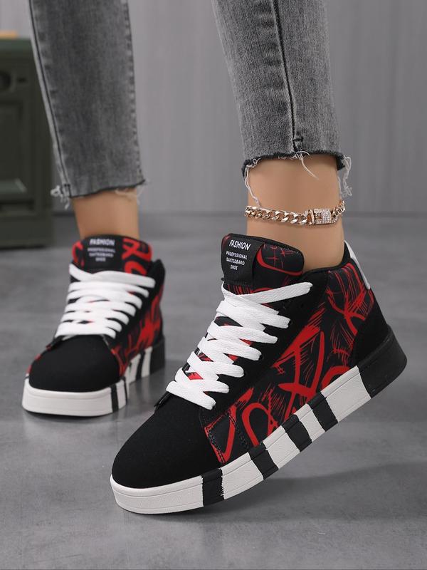 Women's Summer Casual Colorblock Letter High Top Skate Shoes, Lace up Round Toe Skate Shoes, Back To School Commuter Shoes for Work Back To School