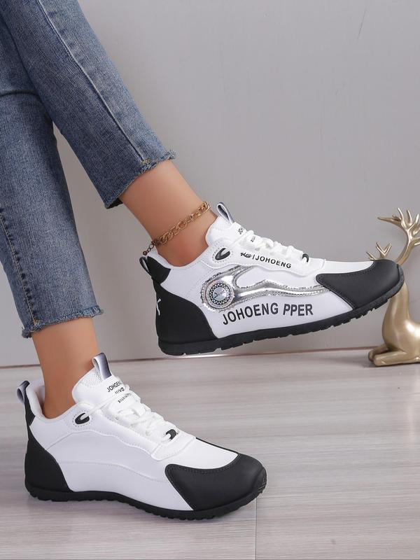 Women's Fashion Colorblock Letters Print Lace Up Front Sneakers, Casual Comfortable Breathable Sports Running Shoes, Female All-match Round Toe Shoes for Daily Wear