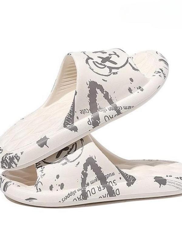 Women's Cartoon Graffiti Pattern Slides, Casual Comfortable Home Slippers, Non-slip Slippers for Indoor & Outdoor Wear