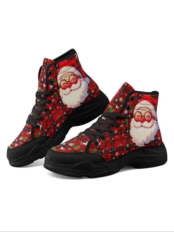 Women's Christmas Themed High Top Sneakers, Casual Comfortable Lightweight Sports Shoes for Daily Wear, Female All-match Round Toe Shoes for Daily Wear Canvas Sneakers Fall Shoes