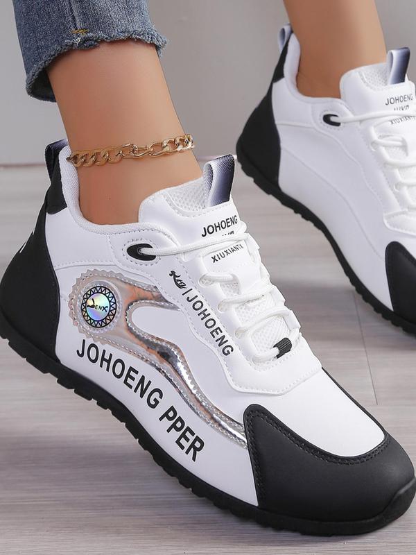 Women's Fashion Colorblock Letters Print Lace Up Front Sneakers, Casual Comfortable Breathable Sports Running Shoes, Female All-match Round Toe Shoes for Daily Wear