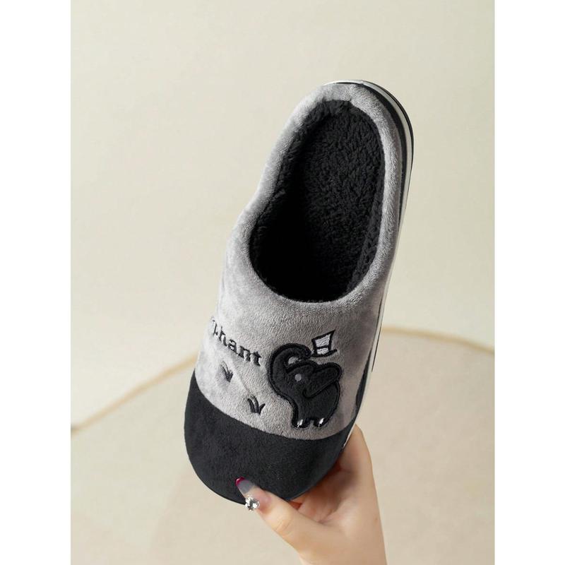 Cute Cartoon Elephant Men's Home Fur Fabric Slippers Indoor Winter Soft Couple Warm And Velvet Non Slip Slippers For Women Footwear Slide