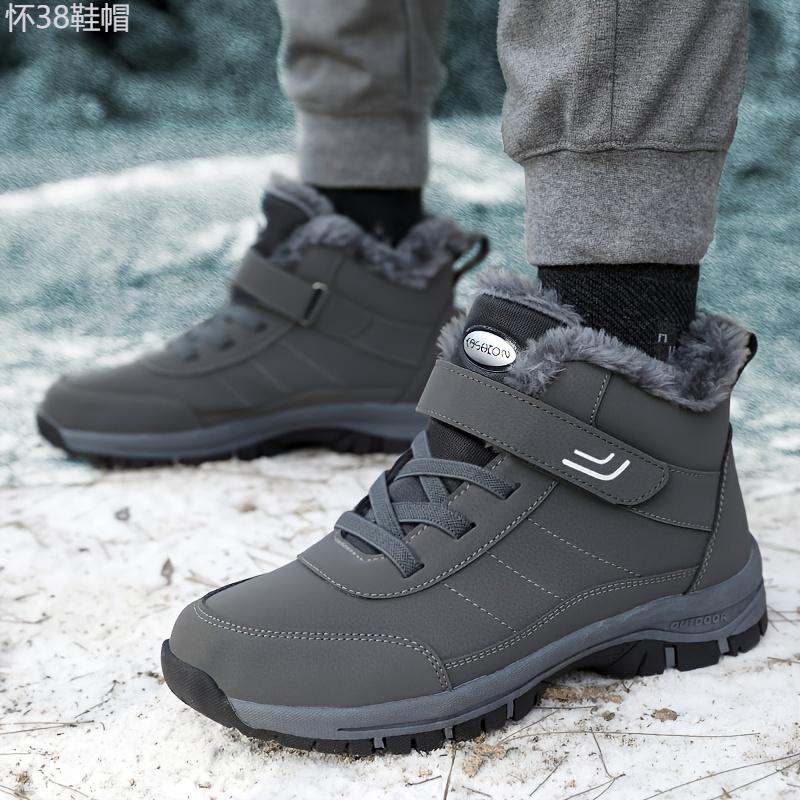 Men's Snow Boots Thermal Winter Shoes Lace-up Boots With Hook And Loop Fastener, Casual Hiking Walking Shoes Footwear Boy