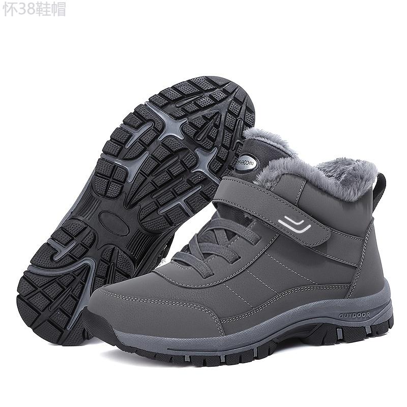 Men's Snow Boots Thermal Winter Shoes Lace-up Boots With Hook And Loop Fastener, Casual Hiking Walking Shoes Footwear Boy