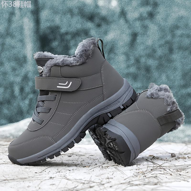 Men's Snow Boots Thermal Winter Shoes Lace-up Boots With Hook And Loop Fastener, Casual Hiking Walking Shoes Footwear Boy