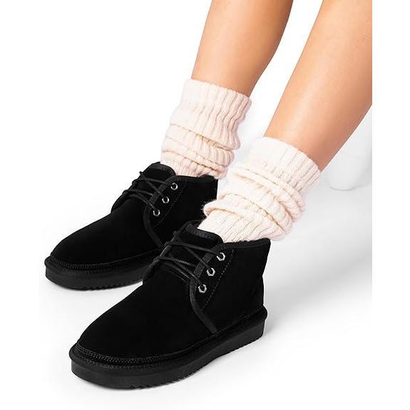 Dream Pairs [FuzzyGo] Women's Cozy Ankle Winter Boots Genuine Suede Leather Faux Fur Lace Up Snow Warm Comfort Short Bootie