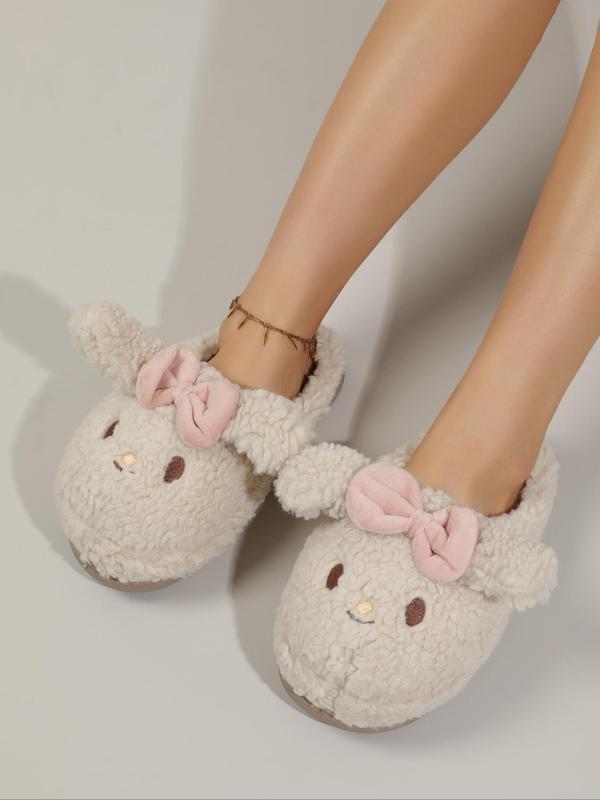 Women's 2024 Cute Fluffy House Slippers, Cartoon Stylish Warm Bow Decor Bunny Slippers for Girl, Fashion Slippers for Women, Comfort Slippers for Indoor, Bedroom Slippers for Winter, House Shoes for Back To School, Fall Outfits, Fall Freshness