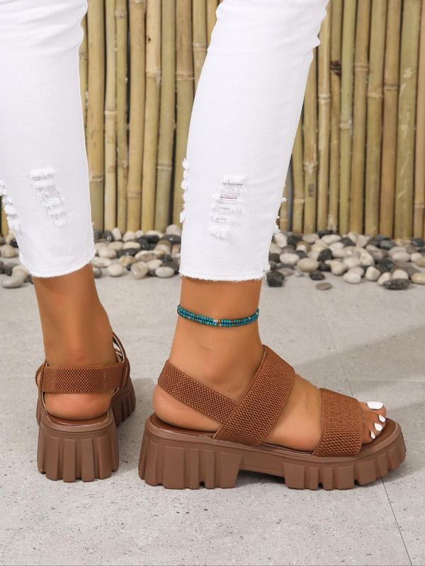 Women's Summer 2024 Simple Plain Texture Wedge Platform Sandals , Casual Comfort Outdoor Holiday Beach Footwear, Non-slip Flatform Walking Shoes for Women & Girl Back To School