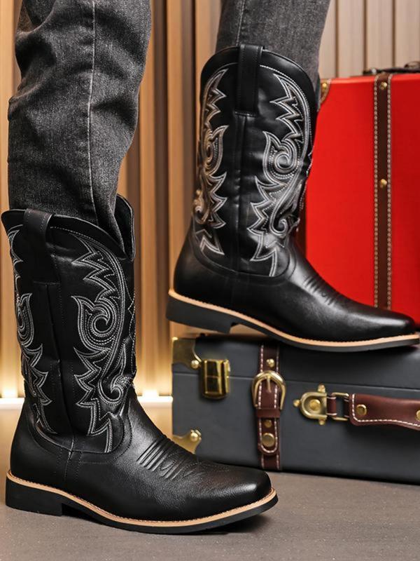 Men's Fashionable Embroidered Design Cowboy Boots, Casual Comfortable Western Boots for Daily Wear, Fashion Shoes for Party, Daily Clothing Decor