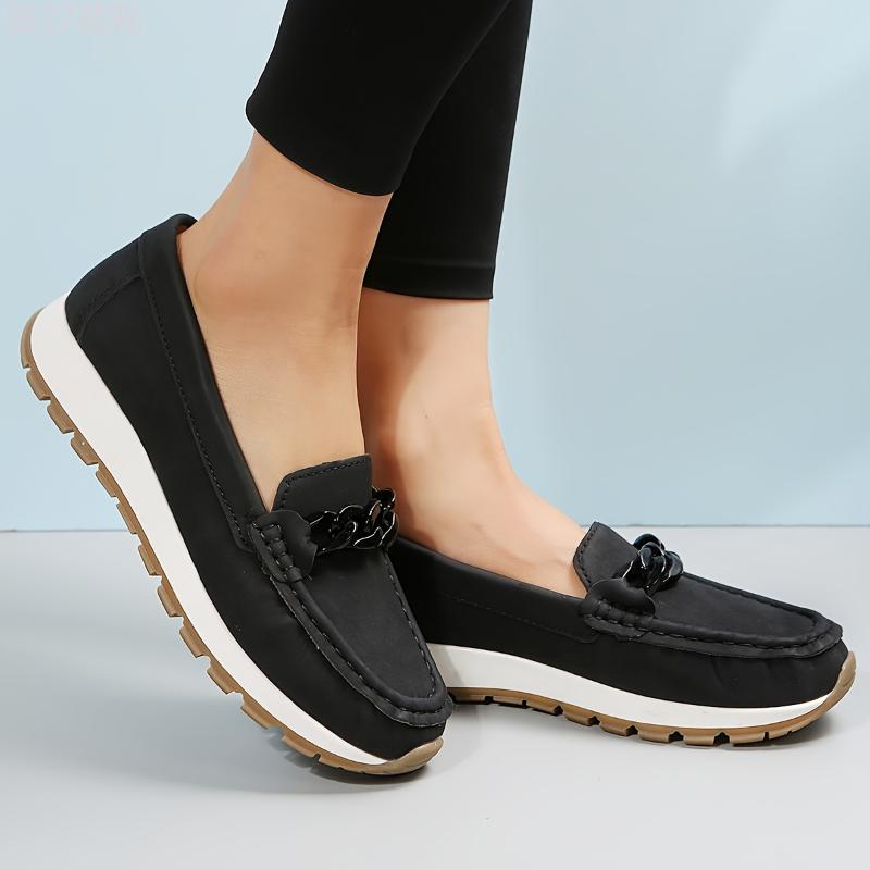 Women's Chain Decor Loafers, Casual Slip On Flat Shoes, Women's Comfortable Low Top Shoes Footwear Walking Shoes