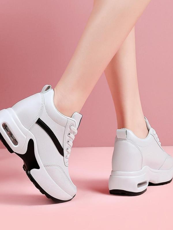 Women's Fashionable Letter Patch Lace up Front Sneakers, Casual Comfortable Breathable Low Top Shoes, Female All-match Round Toe Wedge Sneakers for Daily Life