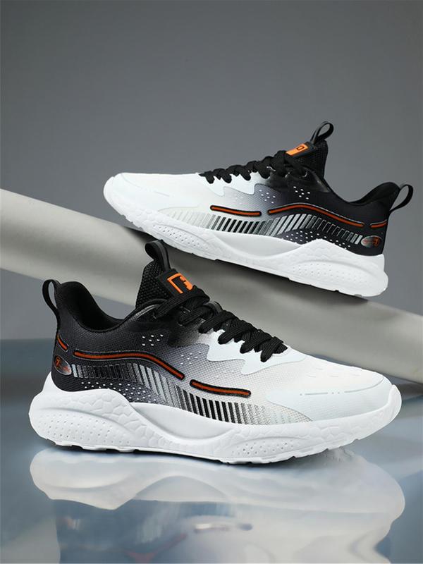 Men's 1 Pair Colorblock Ombre Lace Up Front Low Top Sneakers, Casual Sports Running Shoes For Outdoor Activities,  Wave & Striped Pattern Patched Design Walking Shoes