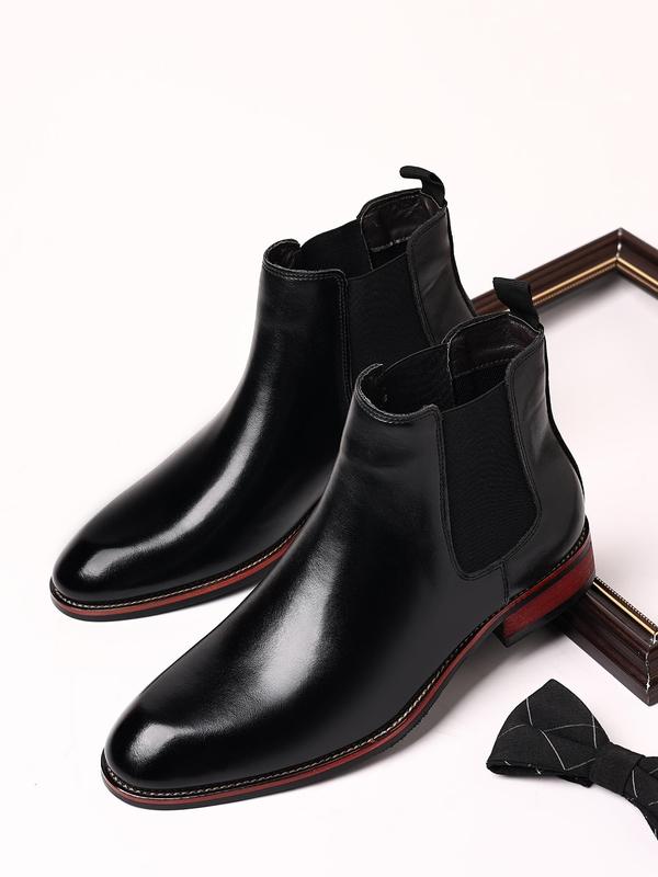 Men's Business Style Solid Color Chelsea Boots, Fashionable Pointed Toe Ankle Boots for Work Office, Male All-match Shoes for Daily Wear