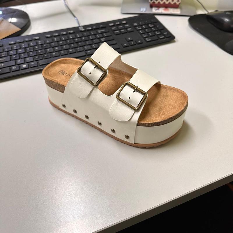 Bamboo Thick Bottom Cork Sole Double Buckle Platform Sandals Boho Shoe Footwear Summer Casual Women