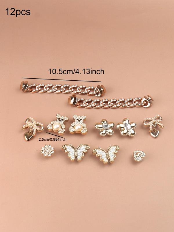 Cute Bear & Butterfly Design Shoe Charms, Faux Pearl Decor Chain Decor Shoe Decorations, Fashionable Shoes Decorations for Women & Girls