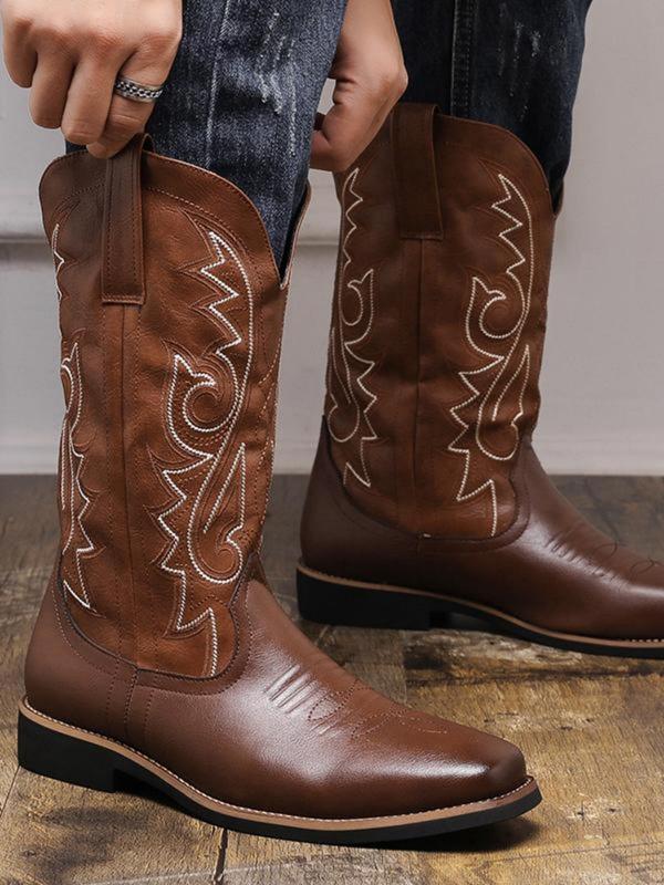 Men's Fashionable Embroidered Design Cowboy Boots, Casual Comfortable Western Boots for Daily Wear, Fashion Shoes for Party, Daily Clothing Decor