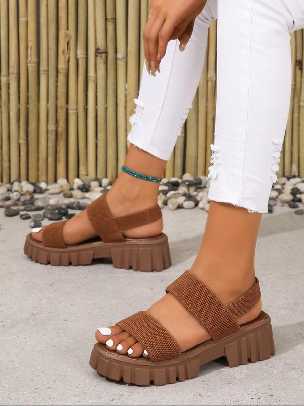 Women's Summer 2024 Simple Plain Texture Wedge Platform Sandals , Casual Comfort Outdoor Holiday Beach Footwear, Non-slip Flatform Walking Shoes for Women & Girl Back To School