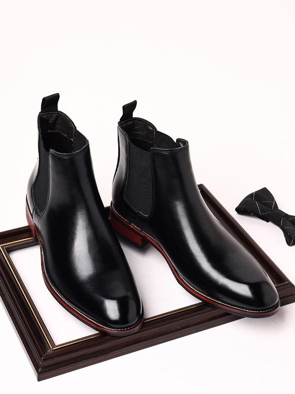 Men's Business Style Solid Color Chelsea Boots, Fashionable Pointed Toe Ankle Boots for Work Office, Male All-match Shoes for Daily Wear