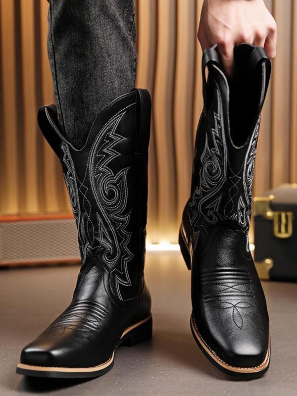 Men's Fashionable Embroidered Design Cowboy Boots, Casual Comfortable Western Boots for Daily Wear, Fashion Shoes for Party, Daily Clothing Decor