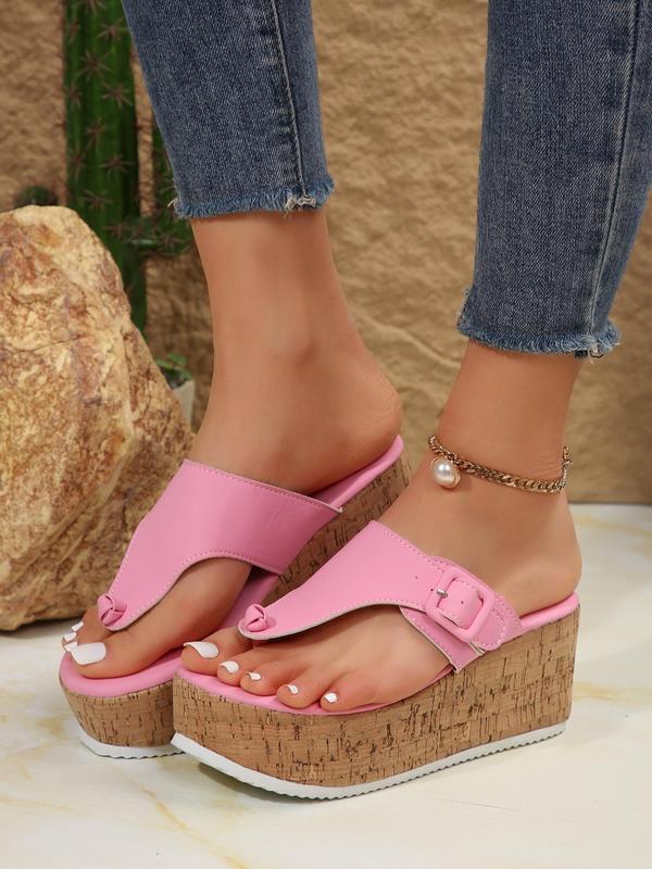 Women's Fashionable Solid Color Knot Belted Toe Thong Wedge Sandals, Casual Comfortable Slip on Sandals for Summer, New Trendy Shoes for Daily Wear