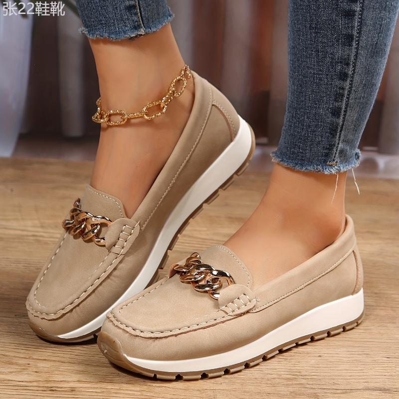 Women's Chain Decor Loafers, Casual Slip On Flat Shoes, Women's Comfortable Low Top Shoes Footwear Walking Shoes