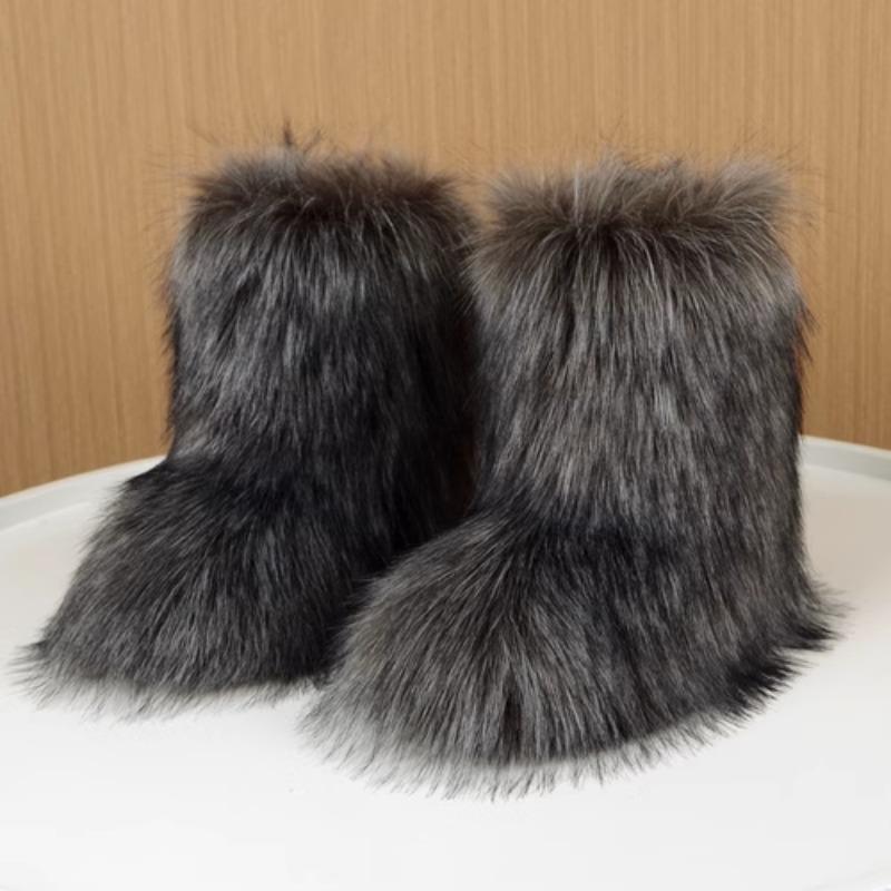 Women's Fluffy Faux Fur Boots, Cute High-top Plush Lined Winter Warm Boots, Y2k Comfort Fuzzy Snow Boots