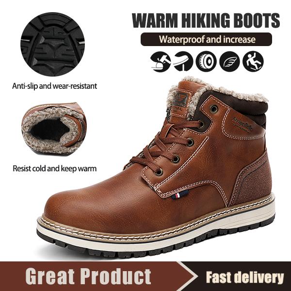 ARRIGO BELLO Plus Velvet Winter Boots Martin Boots Men's Fashion Casual Sports Shoes Non-slip Men's Snow Boots Warm Outdoor Waterproof Shoes (Brown)