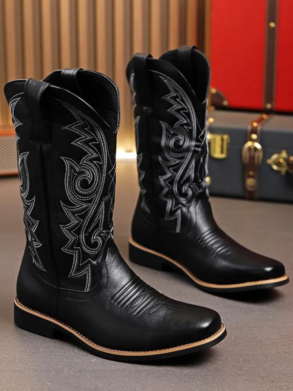 Men's Fashionable Embroidered Design Cowboy Boots, Casual Comfortable Western Boots for Daily Wear, Fashion Shoes for Party, Daily Clothing Decor