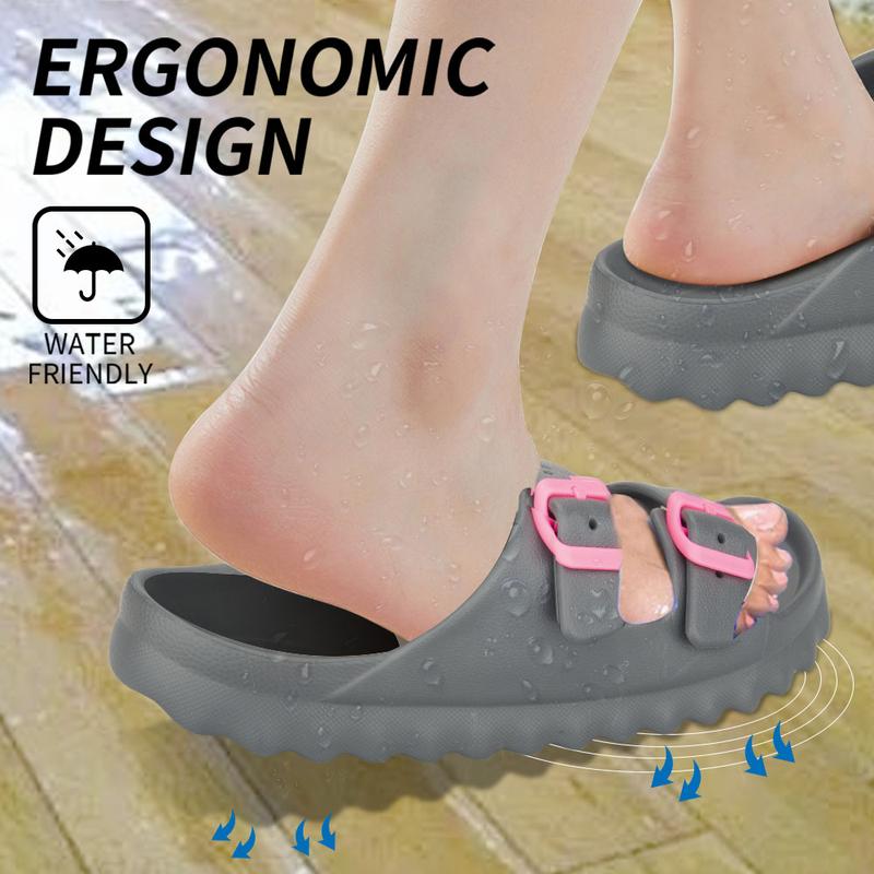  Women's double buckle EVA sandals, open-toe slippers for summer outdoor use.