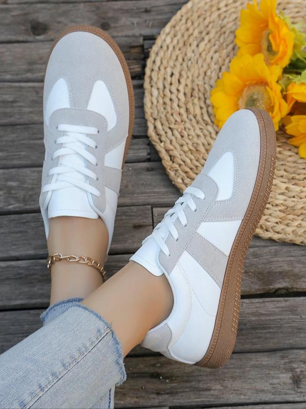 Women's Fashionable Lace Up Low Top Sneakers, Casual Comfortable Breathable Sports Shoes, Female All-match Round Toe Shoes for Daily Wear