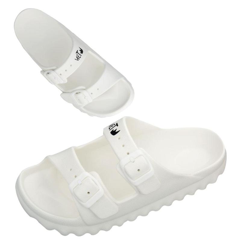  Women's double buckle EVA sandals, open-toe slippers for summer outdoor use.