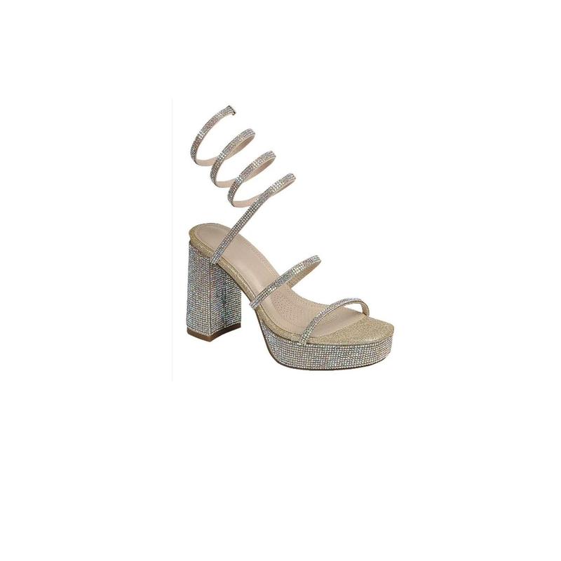 Jordania - All-Around Stone Embellished Chunky Heels