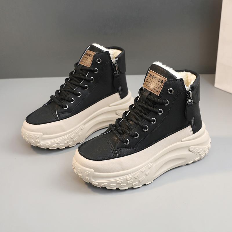 New high-top women's shoes 2023 winter style velvet warm cotton shoes casual board shoes