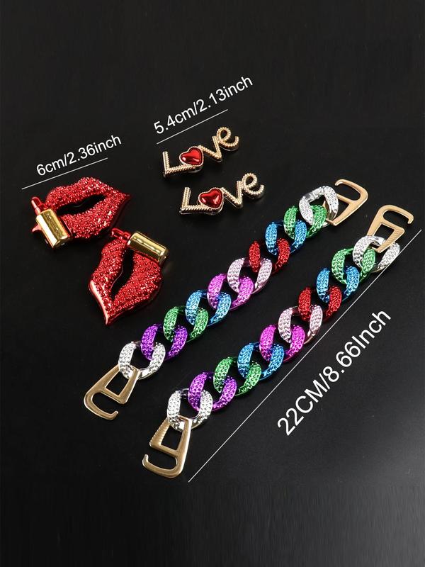 6pcs set Women's 2024 Street Trend Clogs Charms, Trendy Novelty Chain & Lipstick Shoes Decorations, Shiny Shoes Charms for Clogs DIY As Birthday Gift