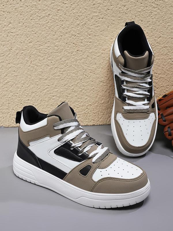 2024 Summer Men's Colorblock Lace Up Front Skate Shoes, Casual Comfortable Lightweight Non-slip Mid Top Sneakers, Trendy All-match Walking Shoes for Daily Footwear