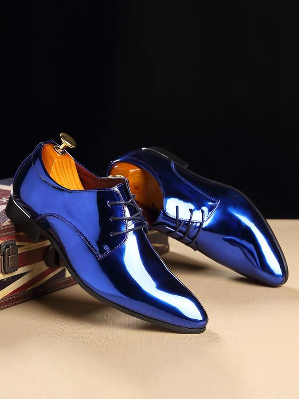 Men's Business Style Solid Color Lace Up Glossy Surface Oxford Shoes, Fashionable Pointed Toe Shoes for Work Office, Male All-match Shoes for Daily Wear