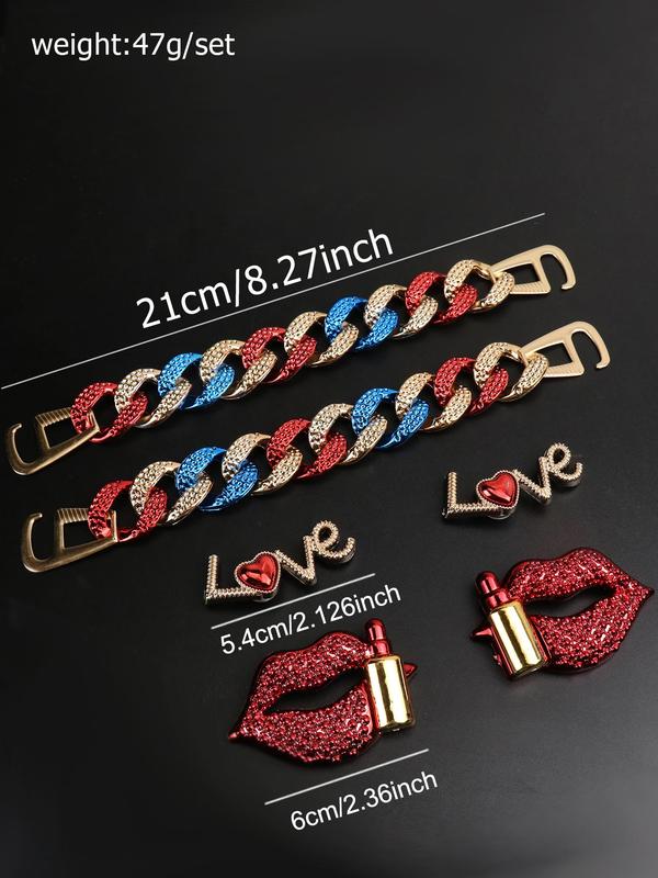 6pcs set Women's 2024 Street Trend Clogs Charms, Trendy Novelty Chain & Lipstick Shoes Decorations, Shiny Shoes Charms for Clogs DIY As Birthday Gift