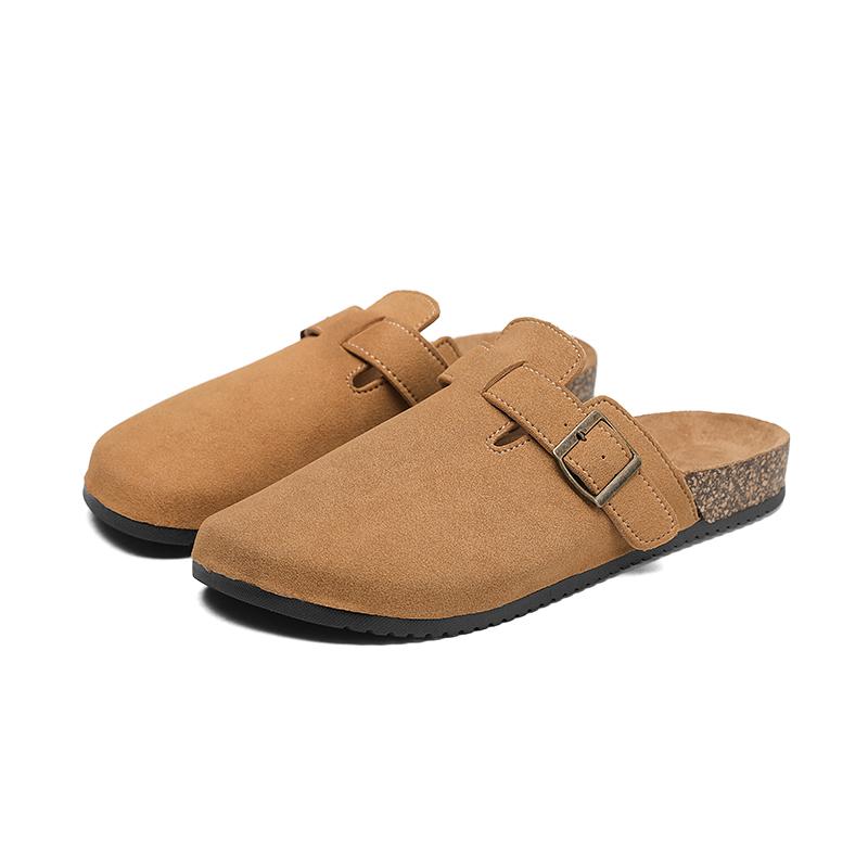 2025 women men round toe footbed fashion suede shoes slide outdoor slippers with strap adjustable flat buckle clogs retro fashion walking shoes slippers 