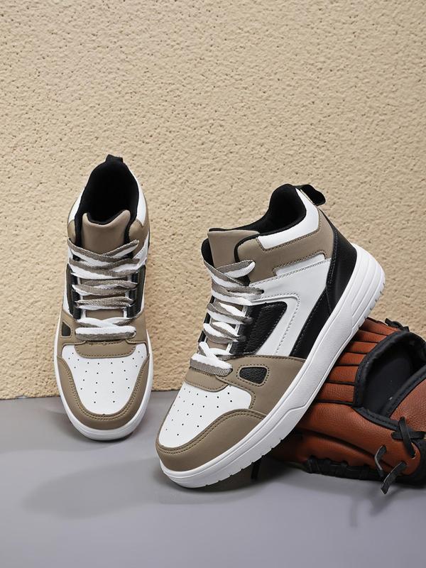 2024 Summer Men's Colorblock Lace Up Front Skate Shoes, Casual Comfortable Lightweight Non-slip Mid Top Sneakers, Trendy All-match Walking Shoes for Daily Footwear