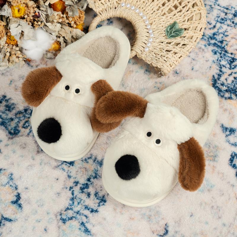 Women's Winter Home Cotton Slippers Anti Slip Thick Soled Couples Cute Cartoon Plush Warm Indoor Slippers Plush Cotton Unisex Shoes Footwear