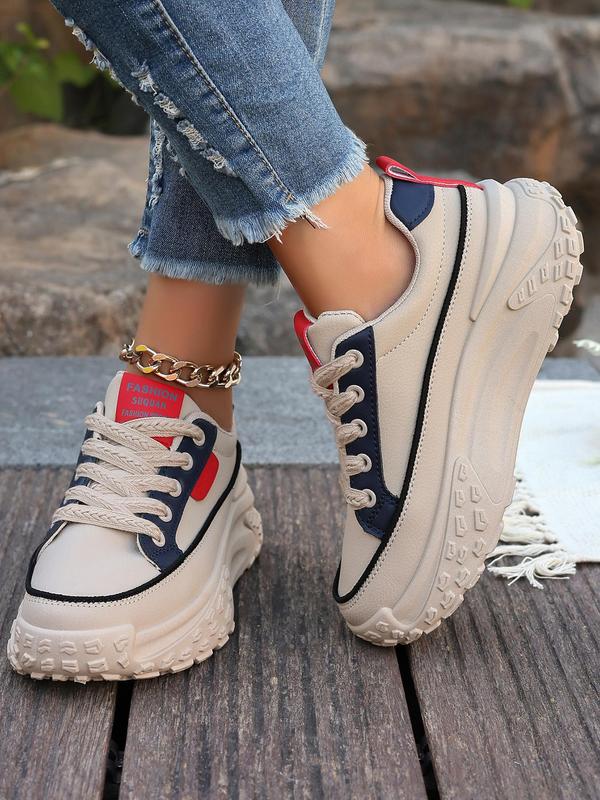 Women's Fashionable Letter Label Design Lace Up Platform Sneakers, Casual Comfortable Sports Shoes for Daily Wear, Perfect for Students and Outdoor Sports