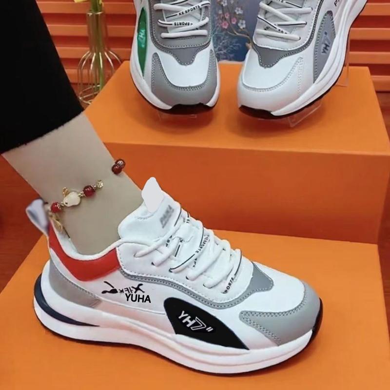 Couple's Leather Surface Sneakers Autumn 2024 New All-Matching Men's and Women's Same Style Casual and Lightweight Dad Shoes Wholesale