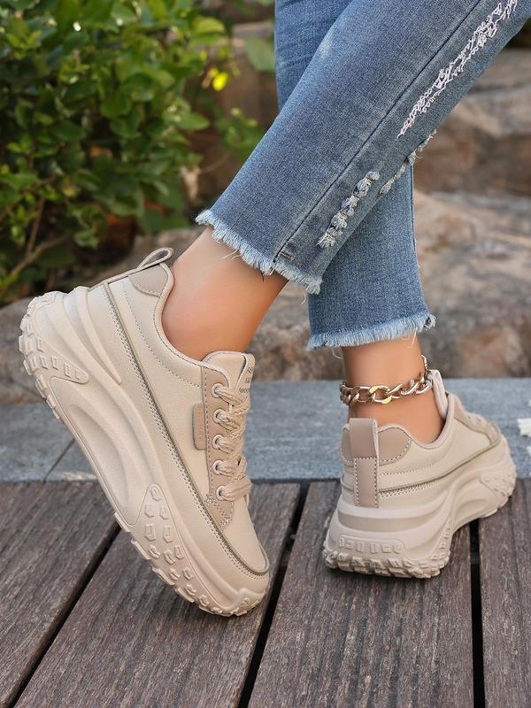 Women's Fashionable Letter Label Design Lace Up Platform Sneakers, Casual Comfortable Sports Shoes for Daily Wear, Perfect for Students and Outdoor Sports