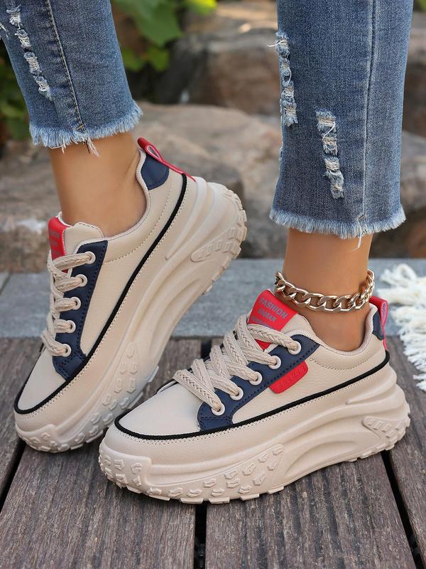 Women's Fashionable Letter Label Design Lace Up Platform Sneakers, Casual Comfortable Sports Shoes for Daily Wear, Perfect for Students and Outdoor Sports